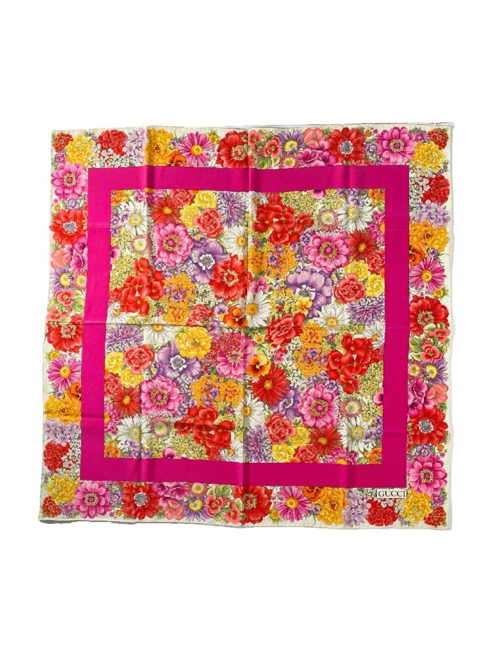 Vintage Gucci Silk Scarf Floral Pink Border Italy 34”